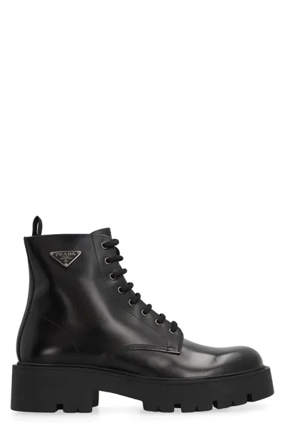 Prada Brushed Leather Ankle Boot For Men In Black