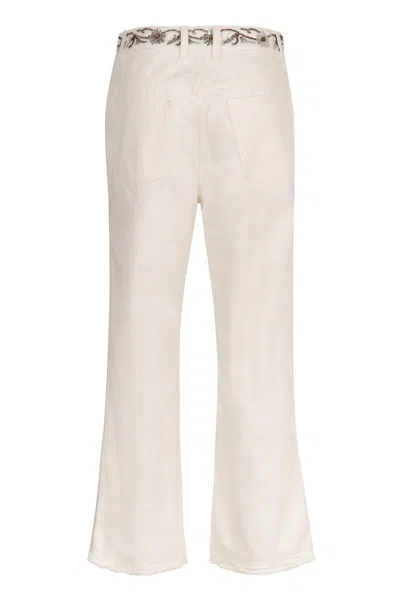 Rabanne Beaded-stripe Button-front Kickflared Ankle Pants In White