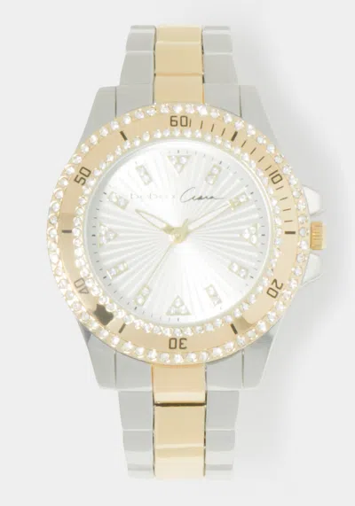 Shop Bebe Link Bracelet Crystal Sport Bezel Watch In Two-tone Silver & Gold
