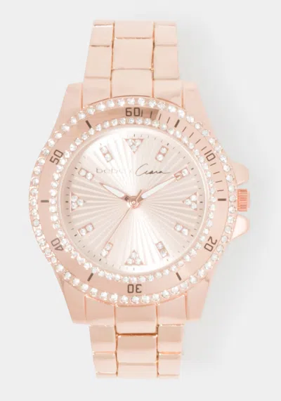 Bebe X Ciara Link Bracelet Crystal Sport Bezel Watch In Rose Gold