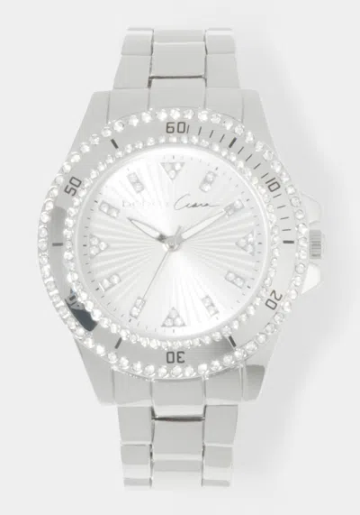 Bebe X Ciara Link Bracelet Crystal Sport Bezel Watch In Silver
