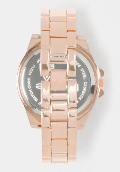 Bebe X Ciara Link Bracelet Crystal Sport Bezel Watch In Rose Gold
