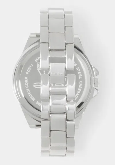 Bebe X Ciara Link Bracelet Crystal Sport Bezel Watch In Silver
