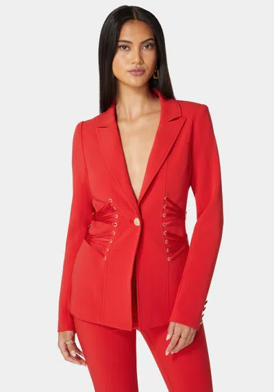 Bebe Satin Detail Tailored Woven Twill Blazer In Salsa