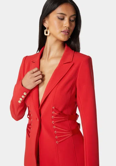 Bebe Satin Detail Tailored Woven Twill Blazer In Salsa