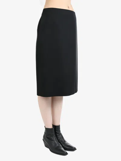 The Row Wool Midi Skirt In Blk Black