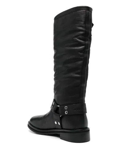 Twinset Twin-set Smooth Grain Leather Mid-calf Boots In Black