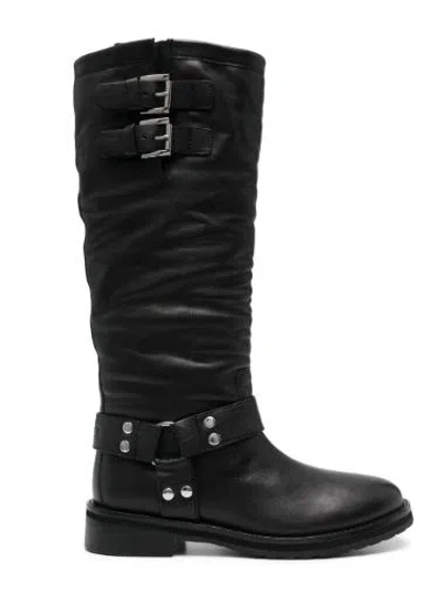 Twinset Twin-set Smooth Grain Leather Mid-calf Boots In Black