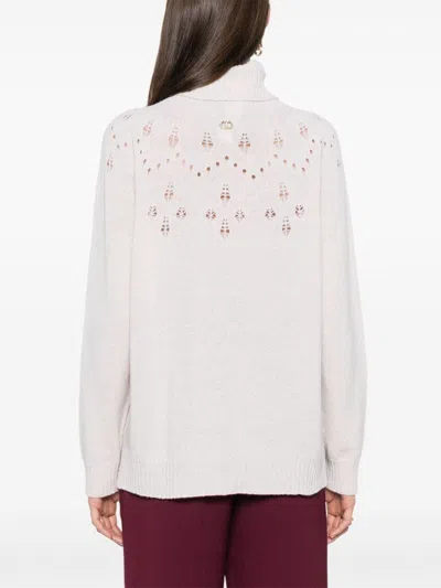 Twinset Roll-neck Lurex Jumper In Neve/oro