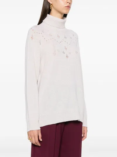 Twinset Roll-neck Lurex Jumper In Neve/oro