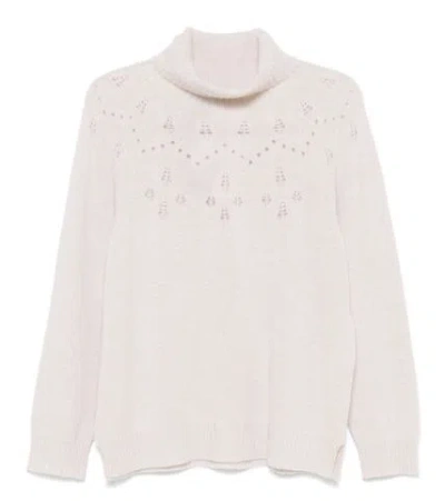 Twinset Roll-neck Lurex Jumper In Neve/oro