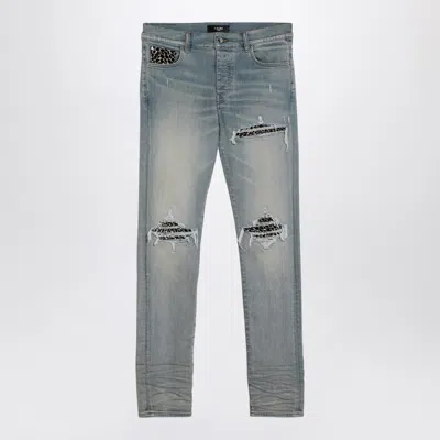 Amiri Mx1 Distressed Leopard Panel Skinny Jeans