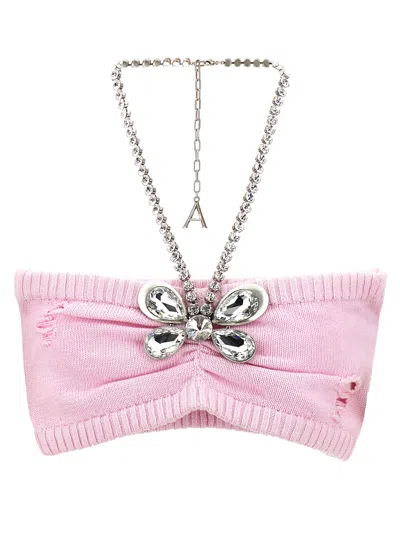 Area Crystal Butterfly Knit Bandeau Tops Pink
