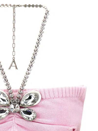 Area Crystal Butterfly Knit Bandeau Tops Pink