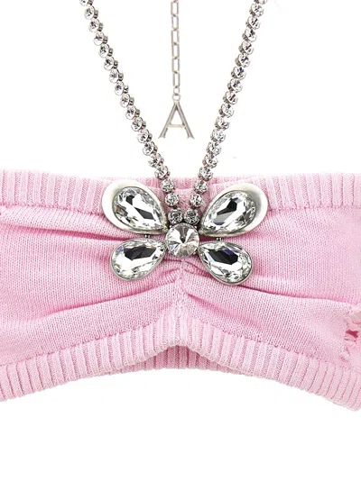 Area Crystal Butterfly Knit Bandeau Tops Pink