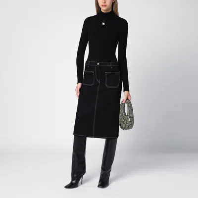 Courrèges Denim Midi Skirt In Black