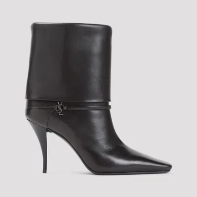 Saint Laurent Niki Smooth Leather Ankle Boots Shoes In Black