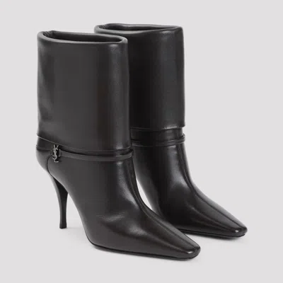 Saint Laurent Niki Smooth Leather Ankle Boots Shoes In Black