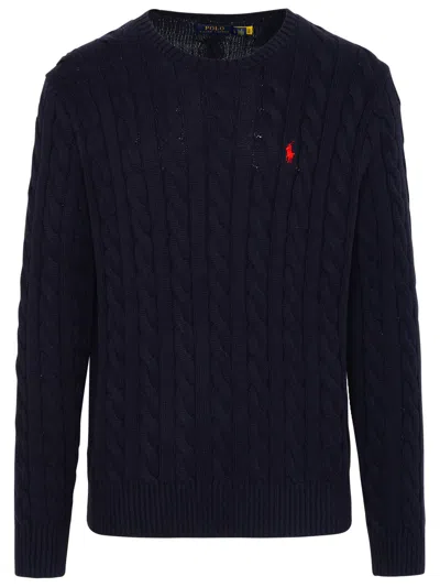 Polo Ralph Lauren Blue Crewneck Sweater With Pony Embroidery On The Front And Woven Knit