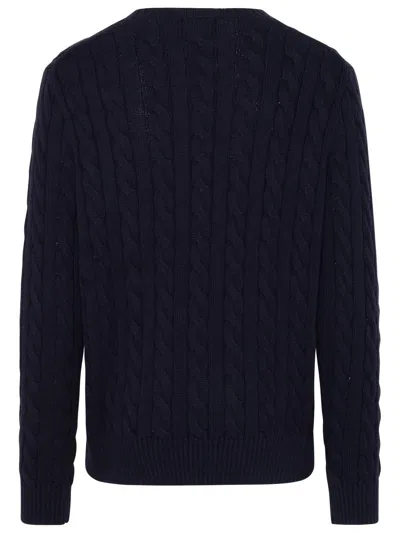 Polo Ralph Lauren Blue Crewneck Sweater With Pony Embroidery On The Front And Woven Knit