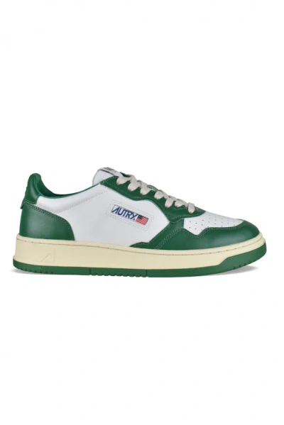Autry White And Green Two-tone Leather Medalist Low Sneakers In Green