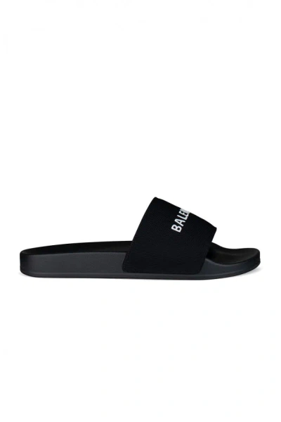 Balenciaga Logo-embroidered Pool Sliders In Black
