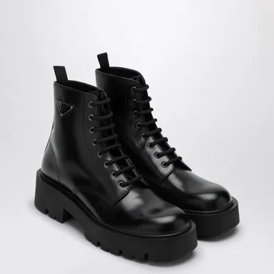 Prada Brushed Leather Ankle Boot For Men In Black