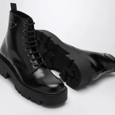 Prada Brushed Leather Ankle Boot For Men In Black