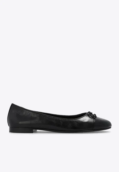 Tory Burch Cap-toe Bow Embellished Ballet Flats In Black