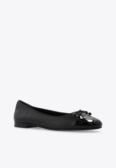 Tory Burch Cap-toe Bow Embellished Ballet Flats In Black