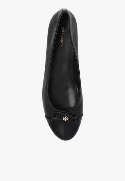Tory Burch Cap-toe Bow Embellished Ballet Flats In Black