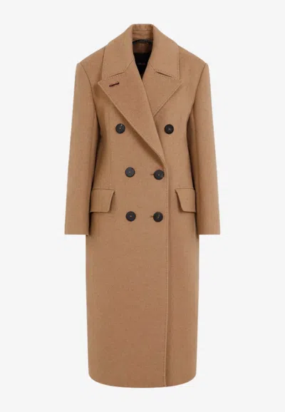 Max Mara Certo Double-breasted Long Coat In Beige
