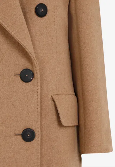 Max Mara Certo Double-breasted Long Coat In Beige