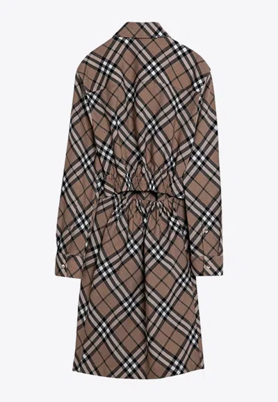 Burberry Waist Belted Shirt Dress With Checked Pattern In Beige