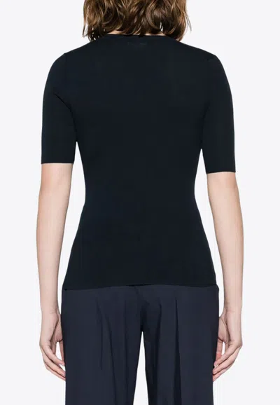 P.a.r.o.s.h Cipria Short-sleeved Ribbed Knit Top In Blue