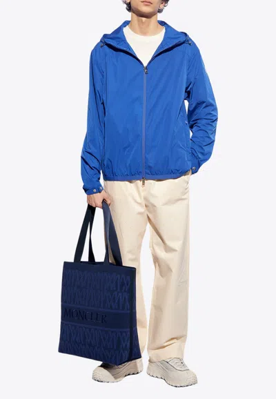 Moncler Clapier Printed Rain Jacket In Blue