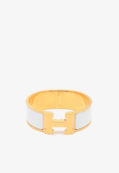 Pre-owned Hermes Clic Clac H Bracelet In White