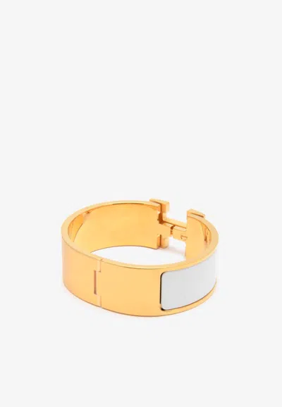 Pre-owned Hermes Clic Clac H Bracelet In White
