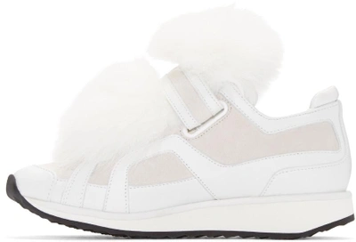 Shop Pierre Hardy White Fox-trimmed Slip-on Trainers