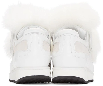 Shop Pierre Hardy White Fox-trimmed Slip-on Sneakers