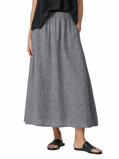 Eileen Fisher Crinkled Gingham Organic Linen Midi Skirt In Grey