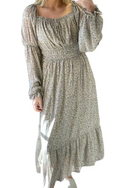 Merci Floral Midi Dress In Taupe In Silver