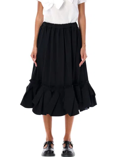 Shop Comme Des Garçons Pleated Ruffle Hem Midi Skirt In Black