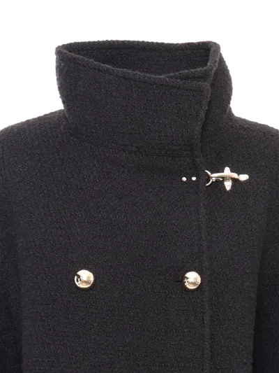 Fay Long Wool Double-breasted Coat In Black