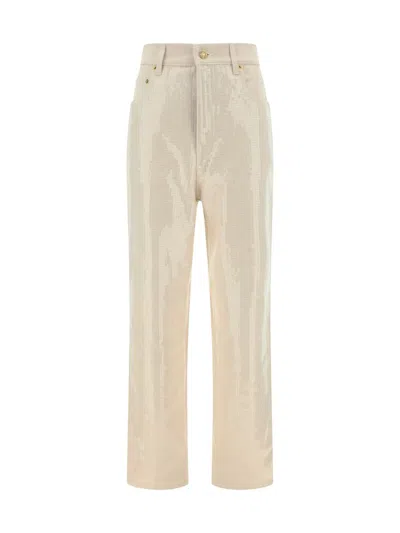 Golden Goose Trousers With Transparent Sequins Écru In Beige