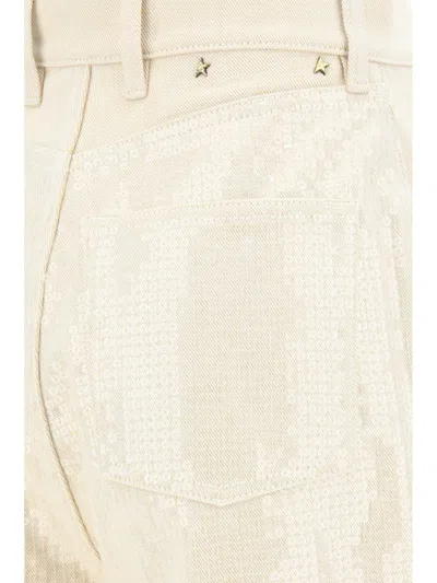 Golden Goose Trousers With Transparent Sequins Écru In Beige
