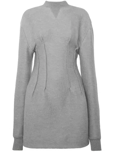 Jw Anderson Textured Long-sleeve Hourglass Dress In Light Grey