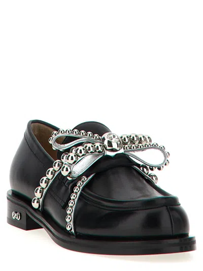 Mach&mach Crystal Studs Bow Detail Loafers In Black
