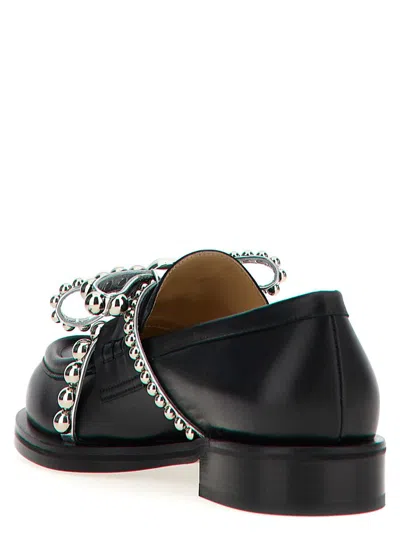 Mach&mach Crystal Studs Bow Detail Loafers In Black