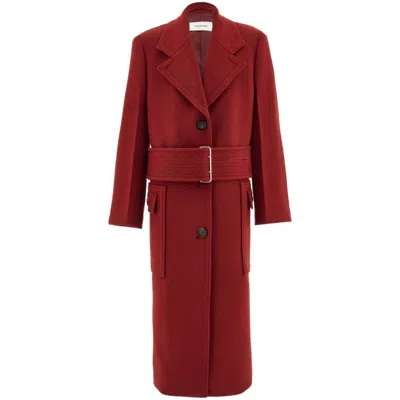 Ferragamo Belted Wool And Cashmere-blend Coat In Red